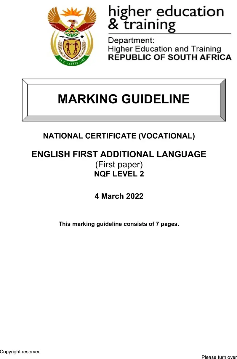 First Additional Language L2 P1 MEMO Supp Feb 2022 preview