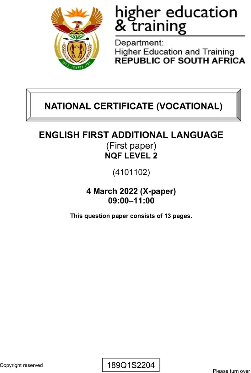 First Additional Language L2 P1 QP Supp Feb 2022 preview