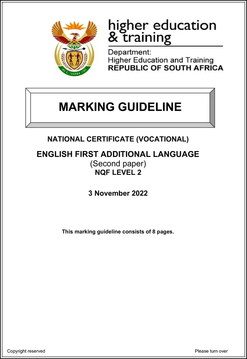 English First Additional Language L2 P2 MEMO Nov 2022 preview