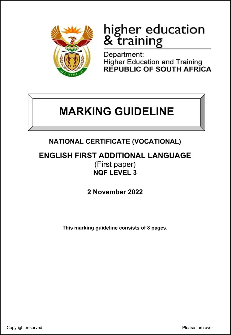 English First Additional Language L3 P1 Nov MEMO 2022 preview