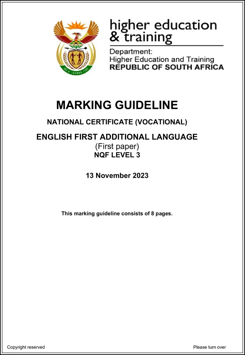 English First Additional Language L3 P1 Nov MEMO 2023 preview
