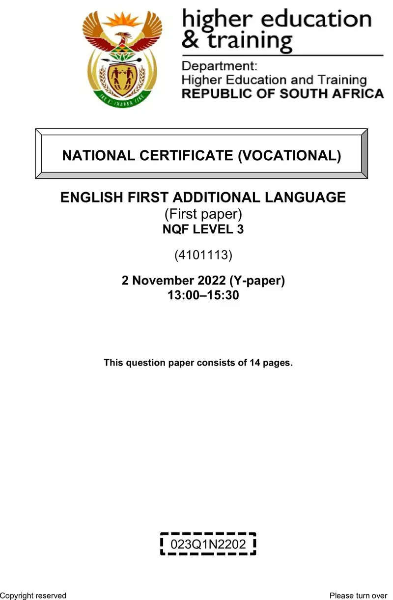 English First Additional Language L3 P1 Nov QP 2022 preview