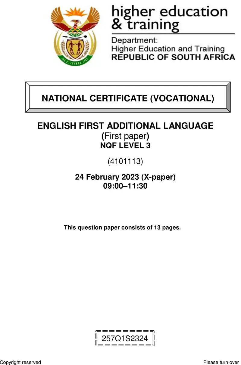 English First Additional Language L3 P1 QP Feb 2023 preview