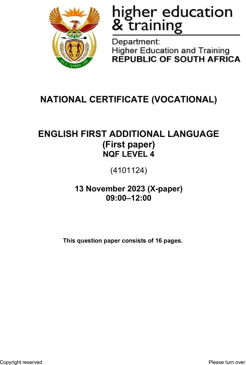 English First Additional Language L4 P1 Nov QP 2023 preview