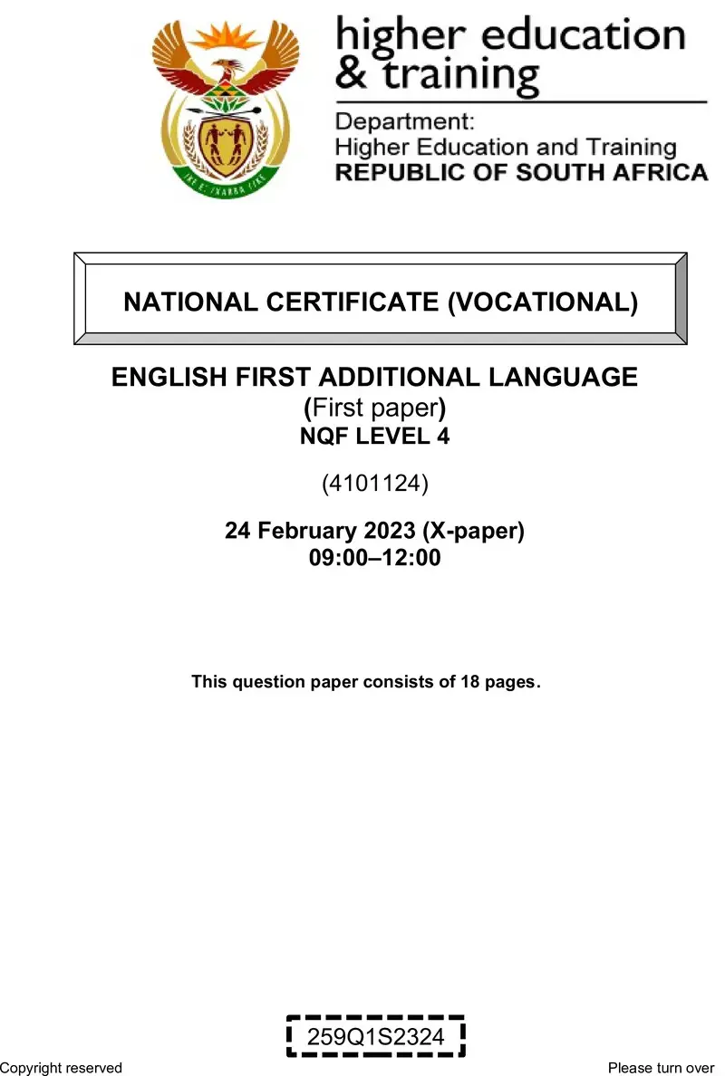 English First Additional Language L4 P1 QP Feb 2023 preview