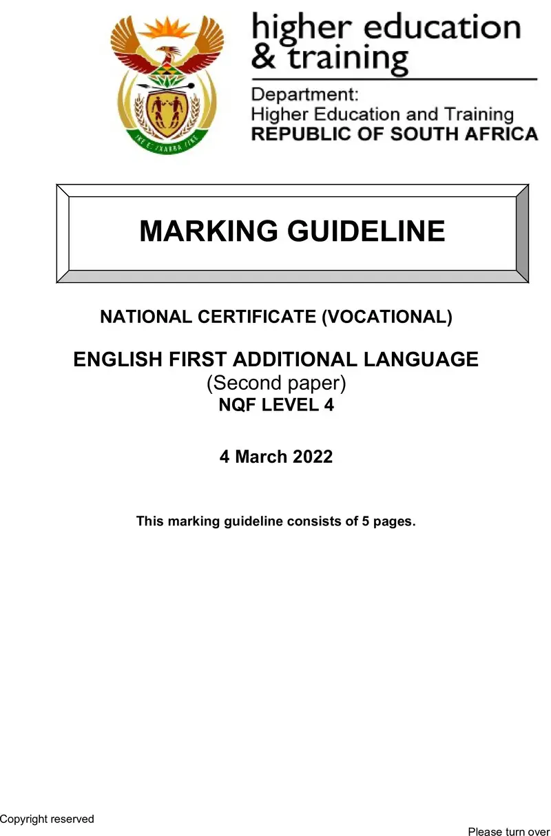 English First Additional Language L4 P2 MEMO Supp Feb 2022 preview