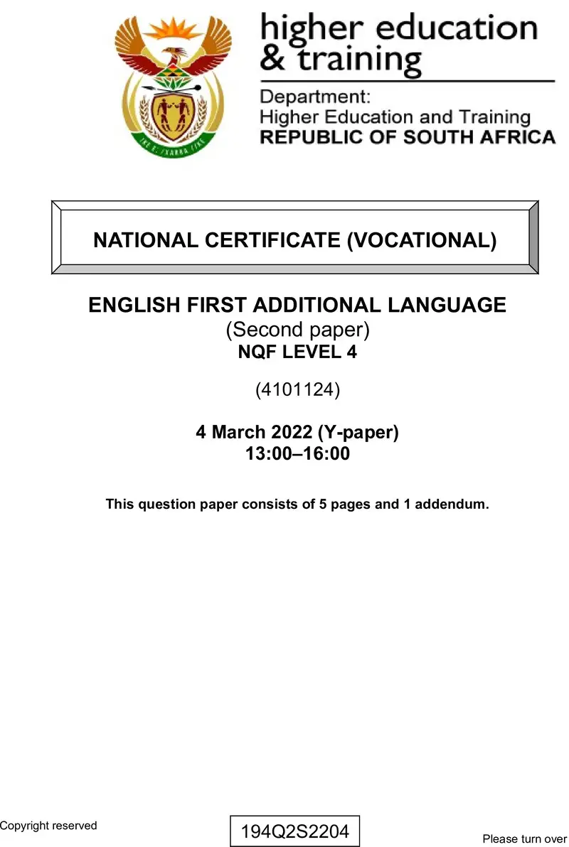 English First Additional Language L4 P2 QP Supp Feb 2022 preview