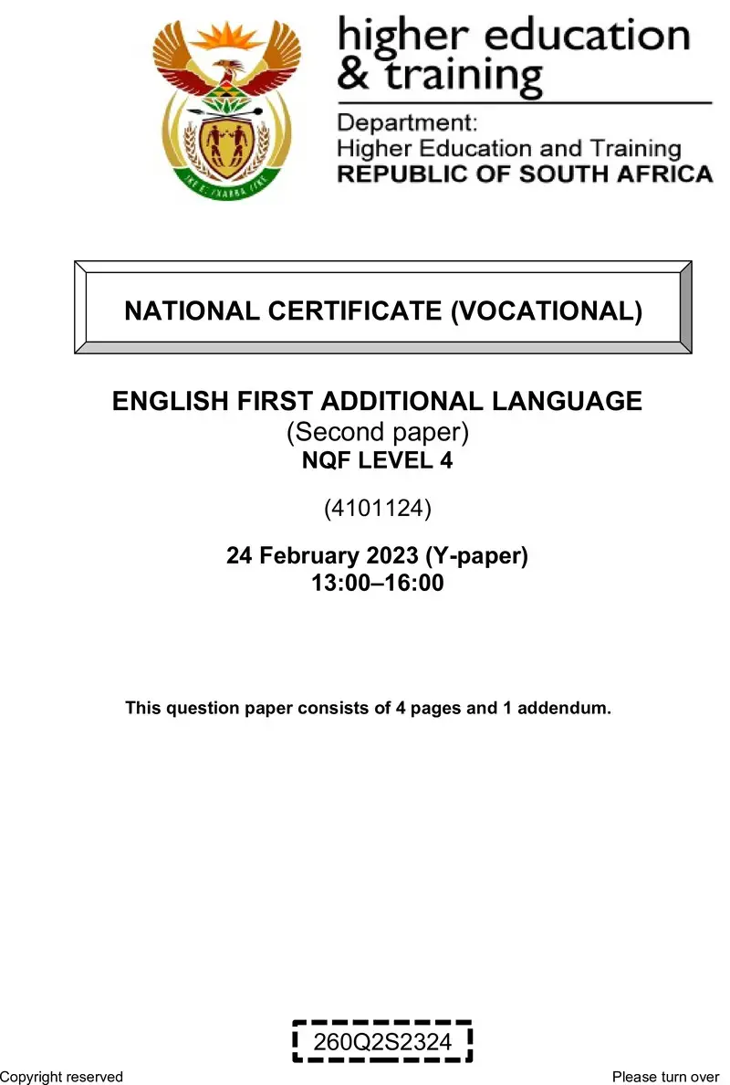 English First Additional Language L4 P2 Supp QP Feb 2023 preview