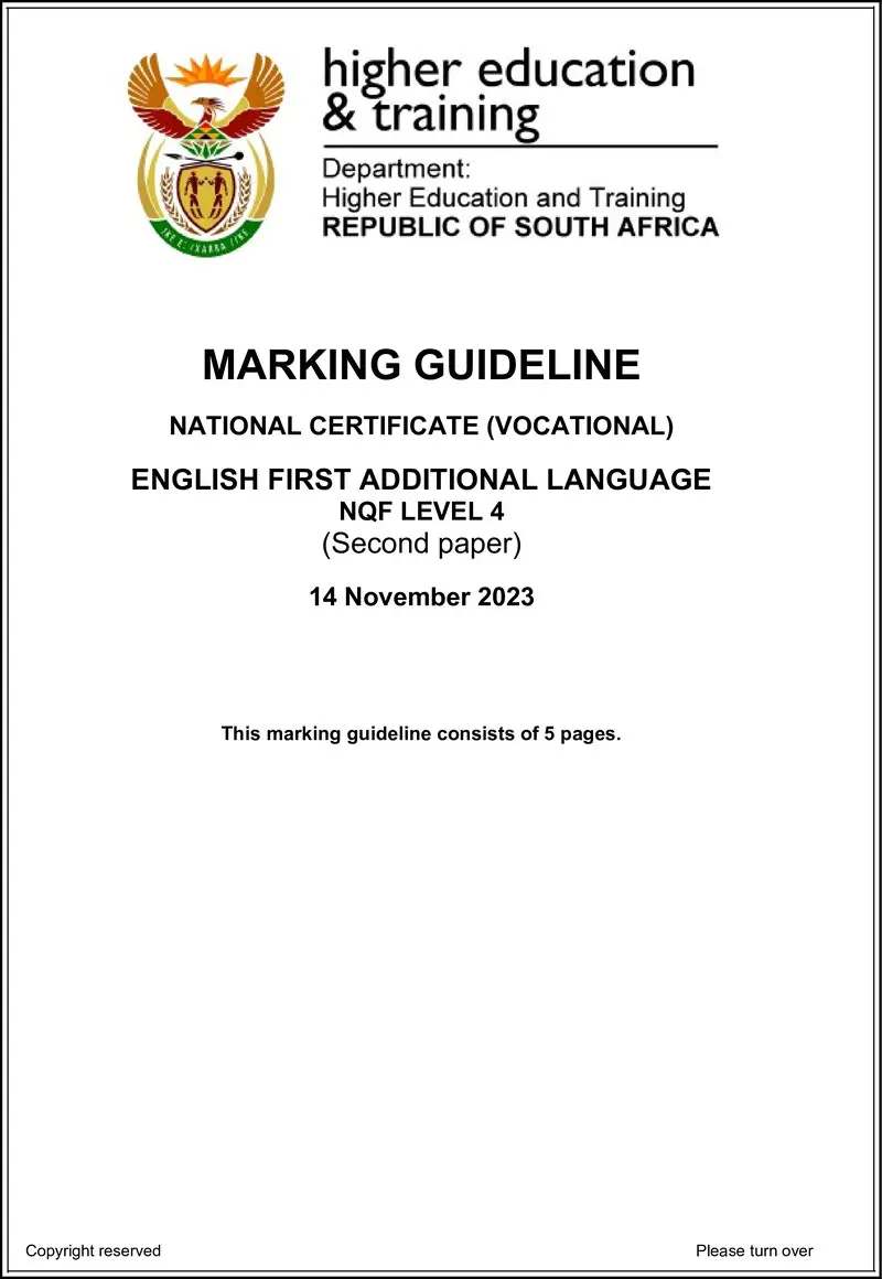 English First Additional Language L4 P2 MEMO Nov 2023 preview