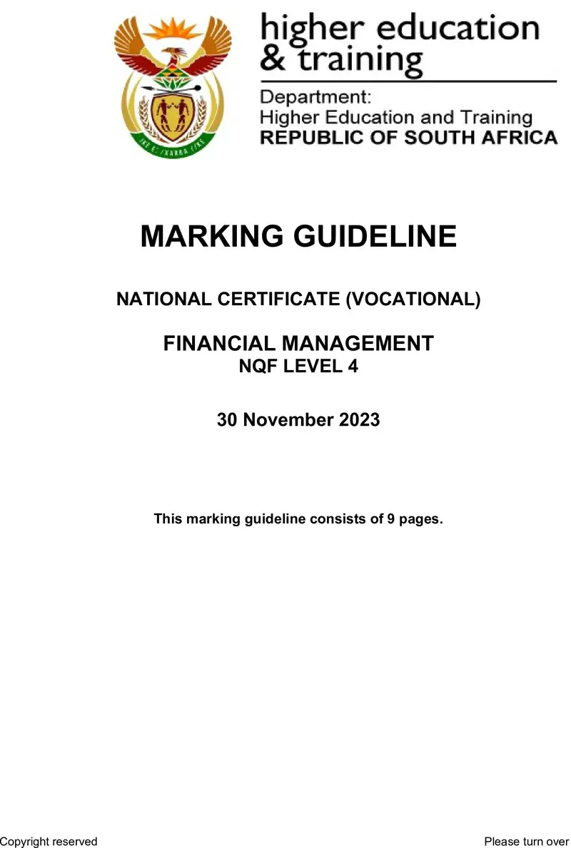 Financial Management L4 Nov MEMO 2023 preview