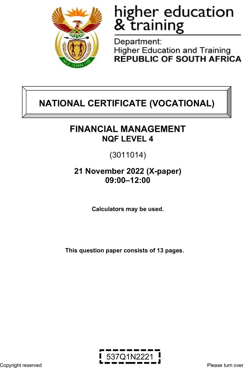 Financial Management L4 QP Nov 2022 preview