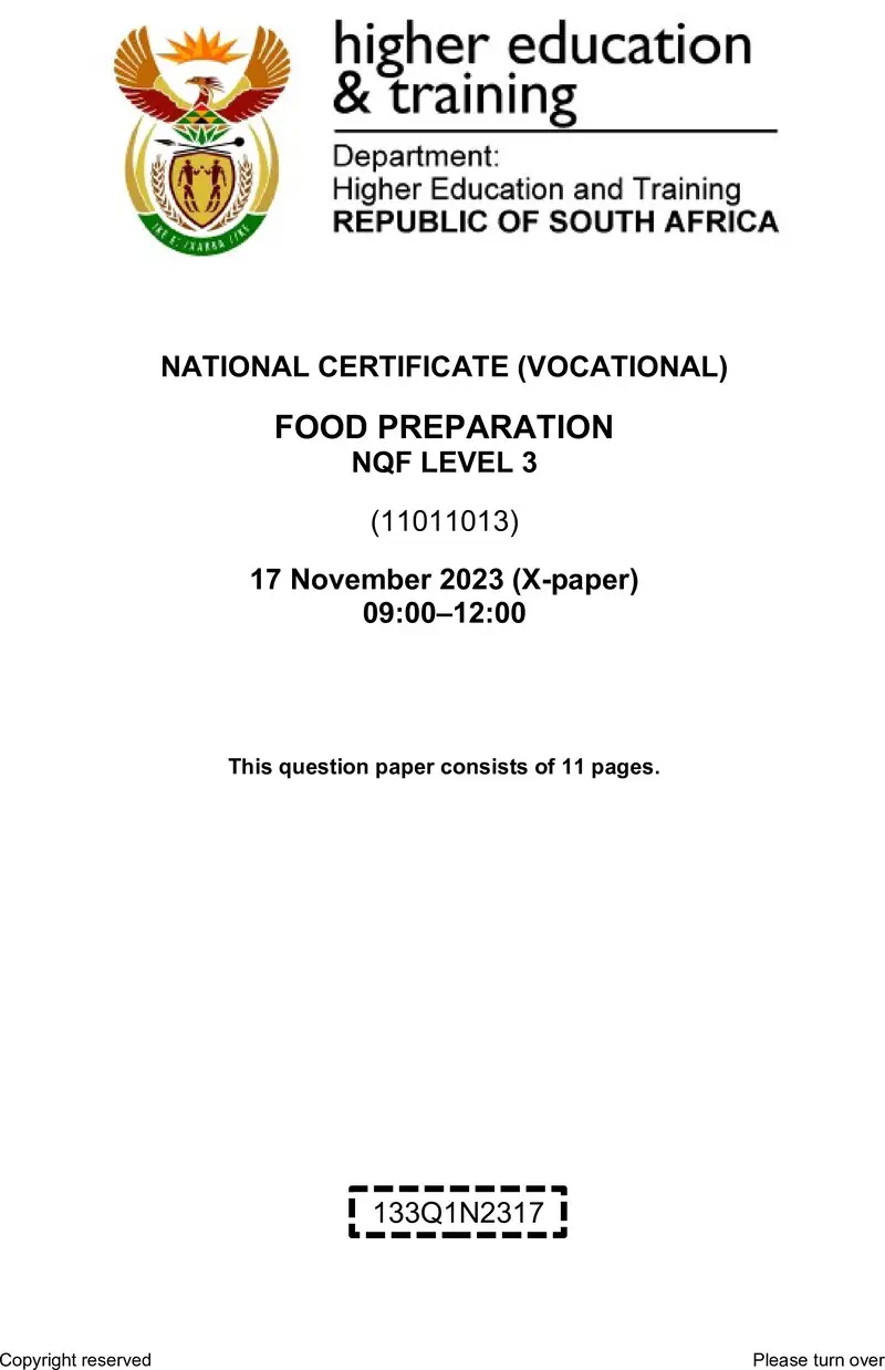 Food Preparation L3 QP Nov 2023 preview