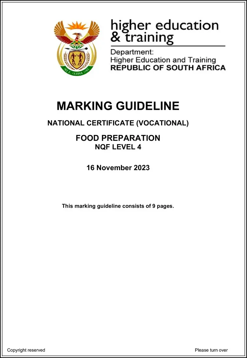 Food Preparation L4 MEMO Nov 2023 preview