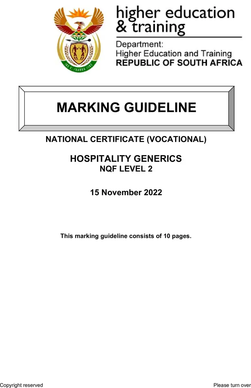 Hospitality Generics L2 Nov MEMO 2022 preview