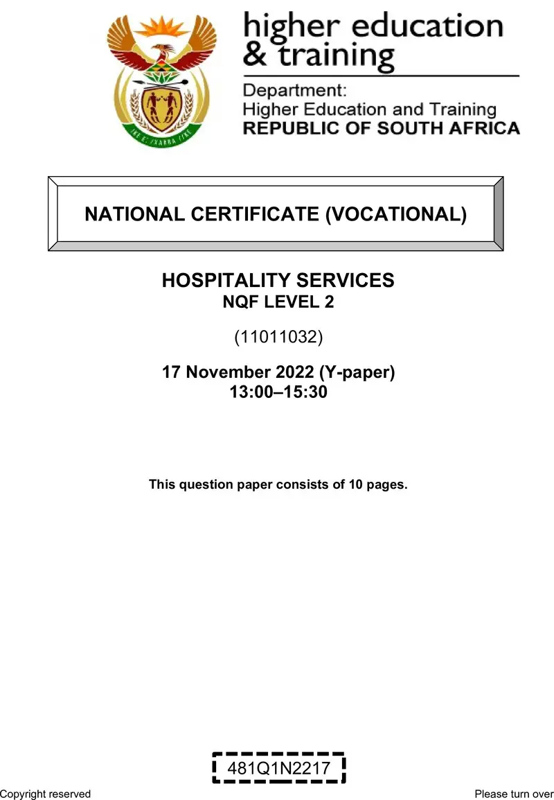 Hospitality Services L2 QP Nov 2022 Moller preview