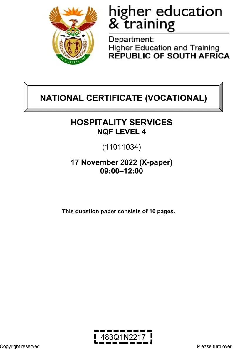 Hospitality Services L4 QP Nov 2022 preview