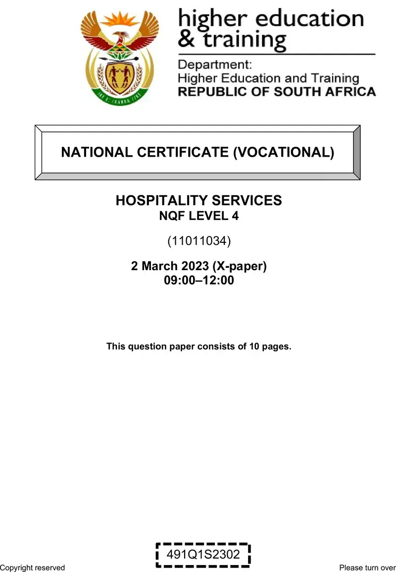 Hospitality Services L4 QP Supp 2023 preview