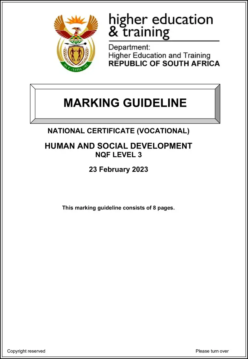 Human And Social Development L3 MEMO Feb 2023 preview