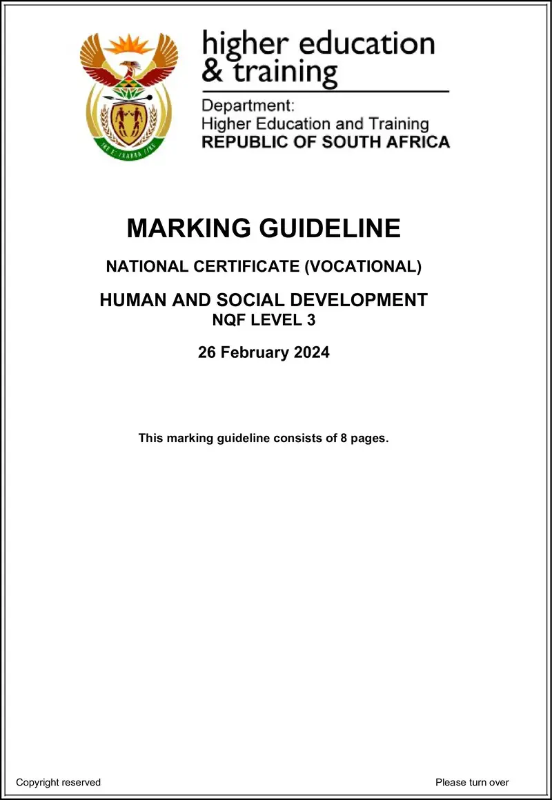 Human And Social Development L3 MEMO Supp Feb 2022 Not 2024 preview