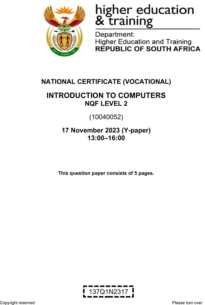 Introduction To Computers L2 QP Nov 2023 Kapp preview
