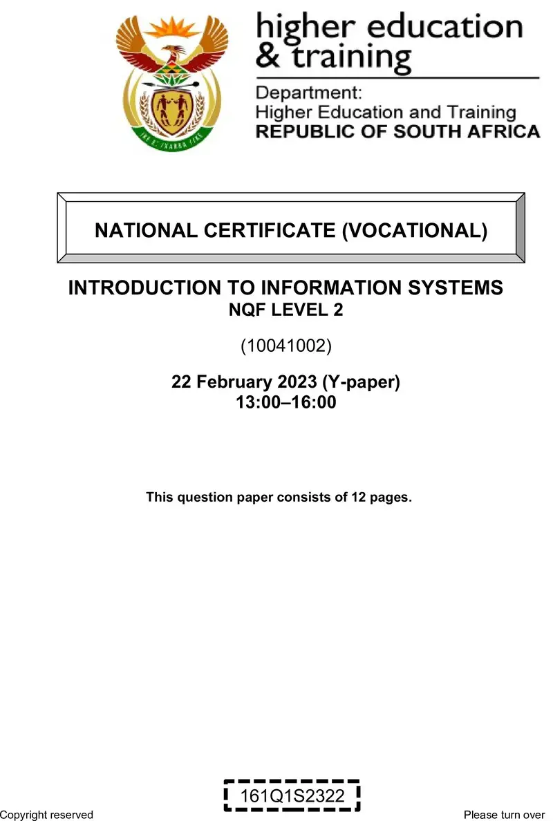 To Information Systems L2 QP Feb 2023 De Jager preview