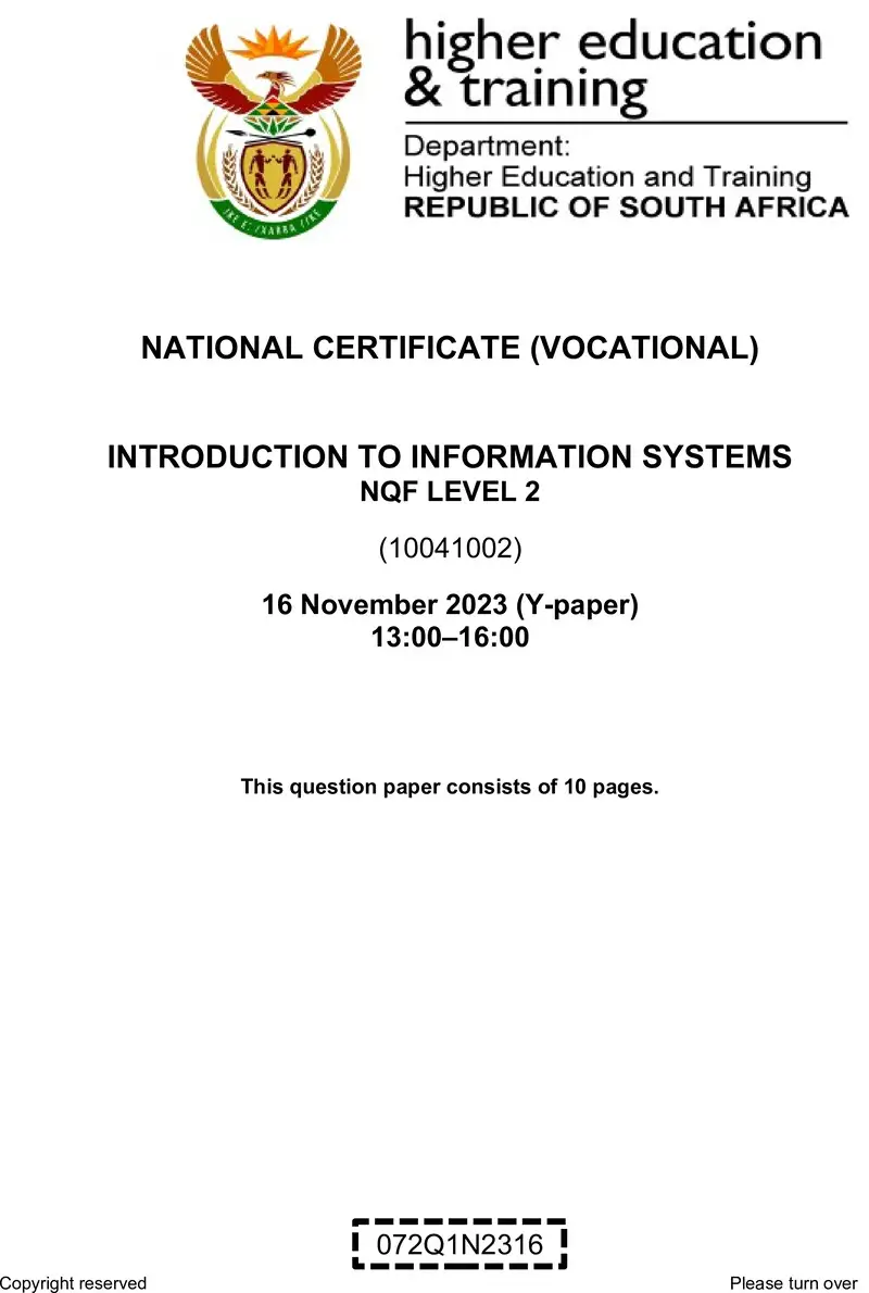 Introduction To Information Systems L2 QP Nov 2023 Pretorius preview