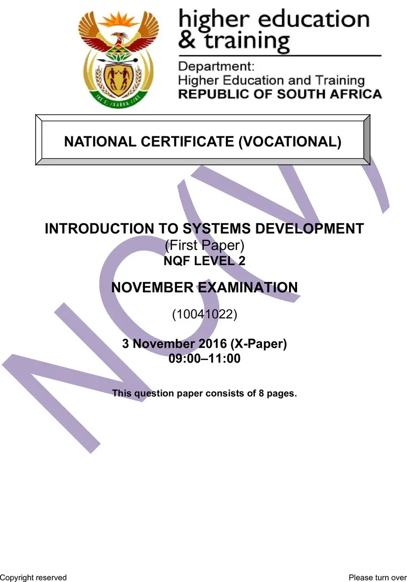 Introduction To Systems Development L2 P1 QP Nov 2016 preview