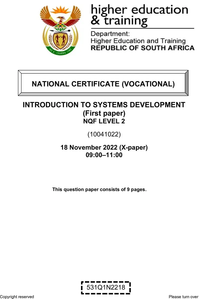 Introduction To Systems Development L2 P1 QP Nov 2022 Edited Fopma preview