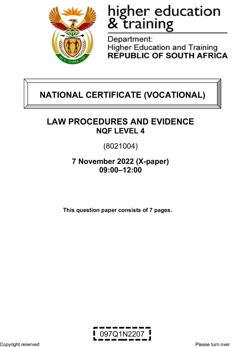 Law Procedures And Evidence L4 QP Nov 2022 preview