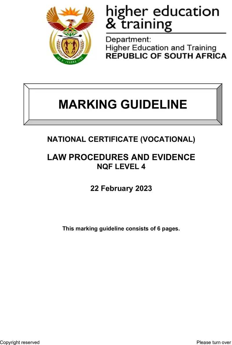 Law Procedures And Evidence L4 Supp MEMO Feb 2023 preview