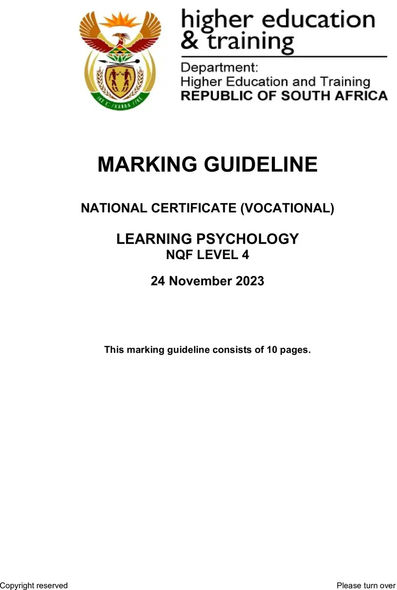 Learning Psychology L4 Nov MEMO 2023 preview