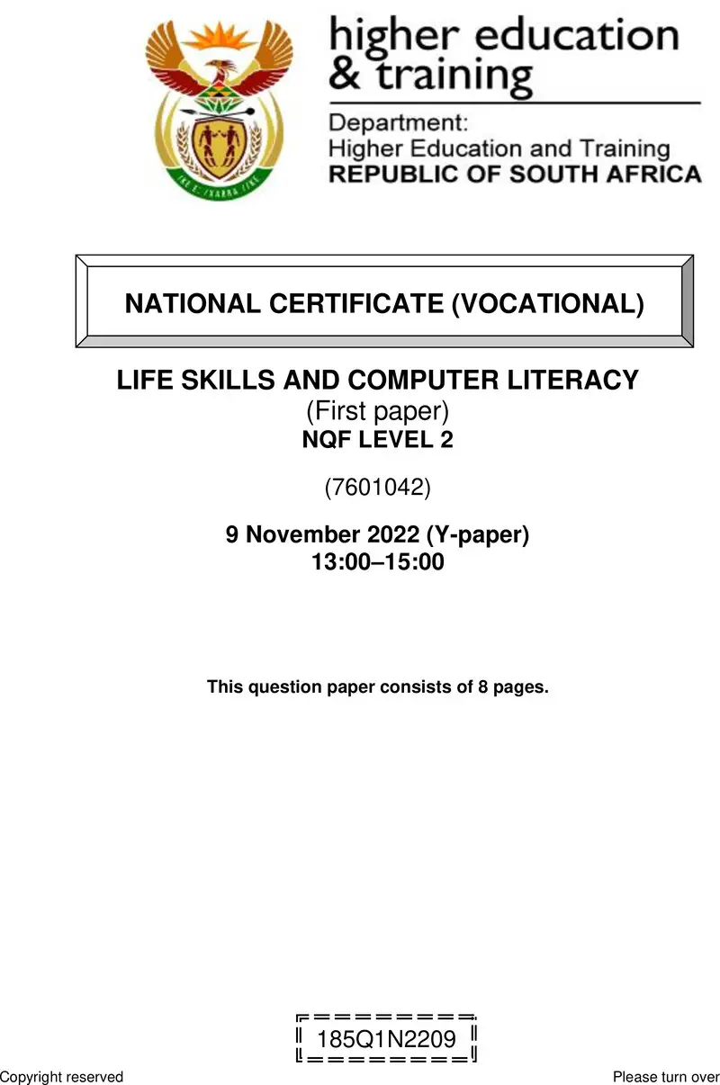 Life Skills And Computer Literacy L2 P1 QP Nov 2022 preview