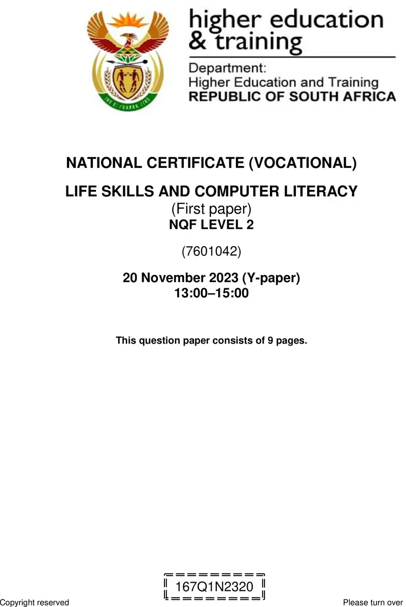 Life Skills And Computer Literacy L2 P1 QP Nov 2023 preview