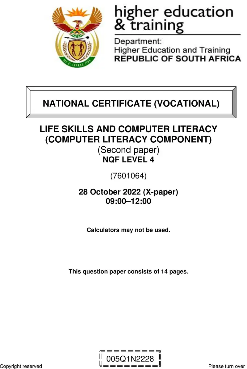 Life Skills And Computer Literacy L4 P2 QP Nov 2022 preview