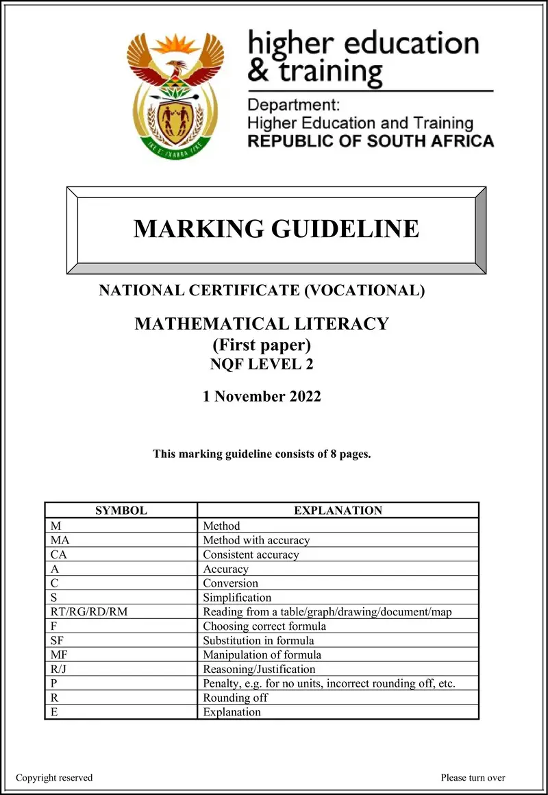 Mathematical Literacy L2 P1 MEMO Nov 2022 preview