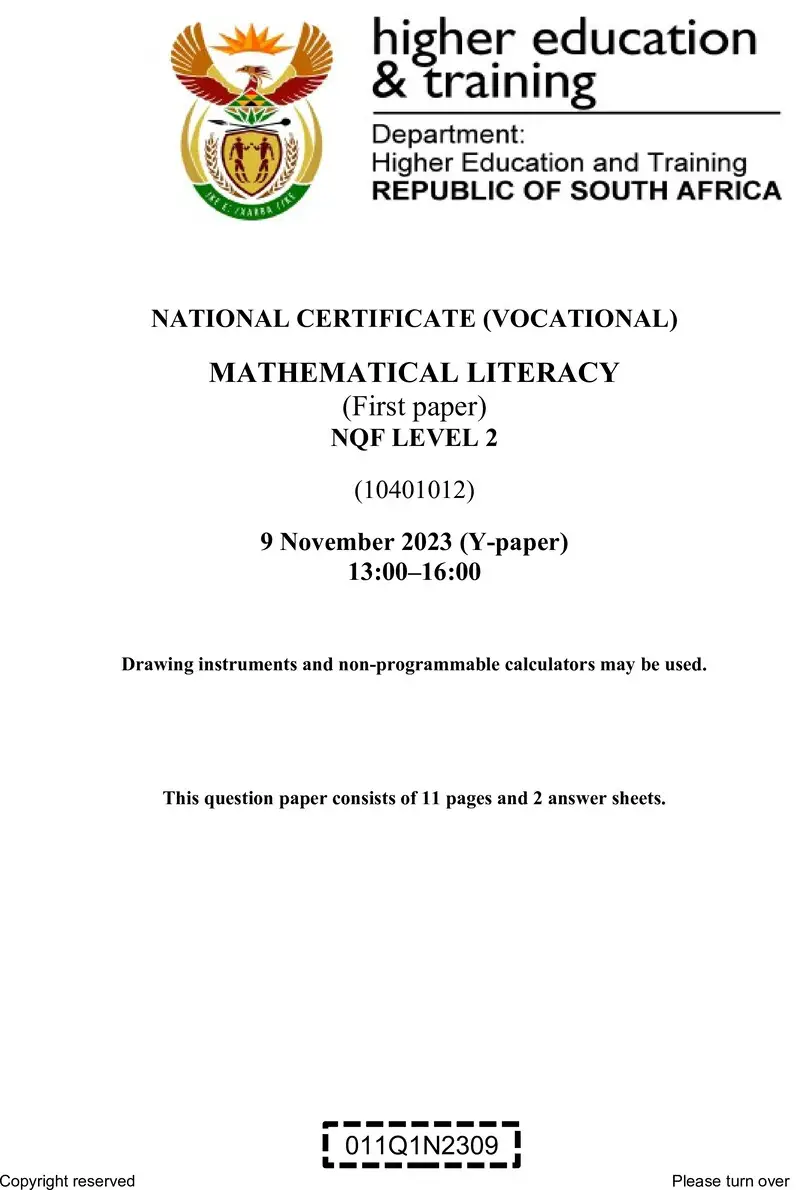 Mathematical Literacy L2 P1 QP Nov 2023 preview