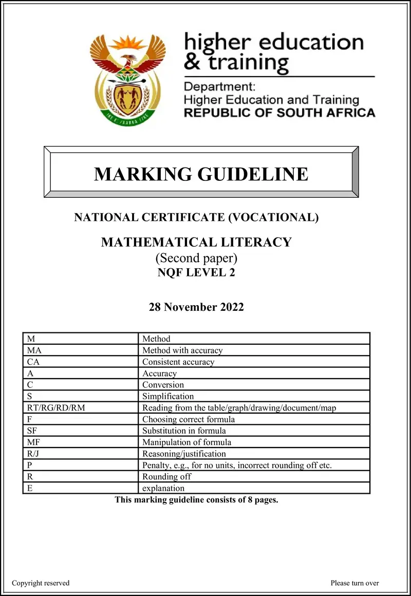Mathematical Literacy L2 P2 MEMO Nov 2022 preview