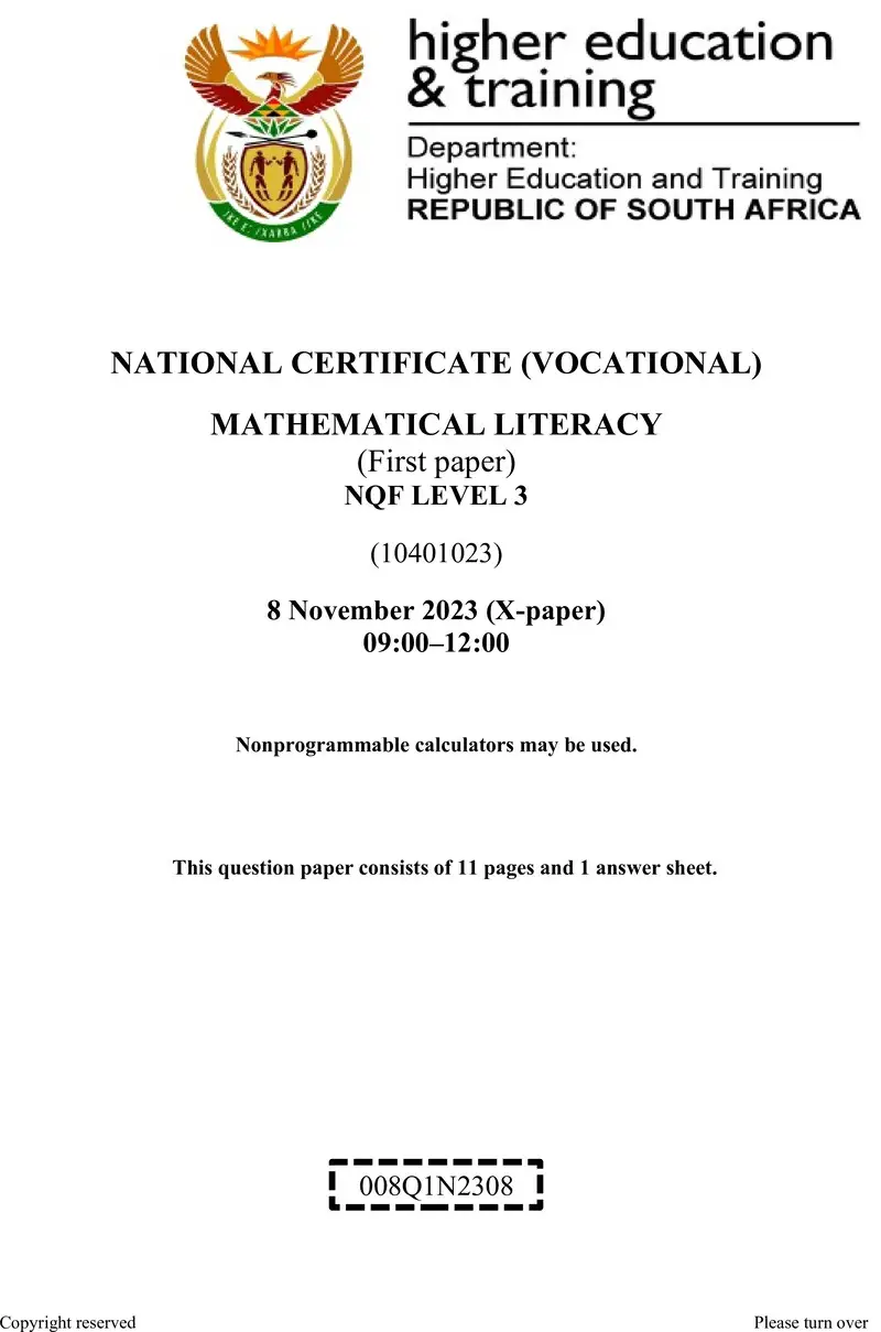 Mathematical Literacy L3 P1 Nov QP 2023 preview