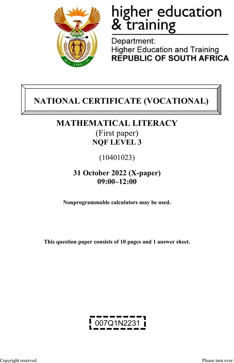 Mathematical Literacy L3 P1 QP Nov 2022 preview