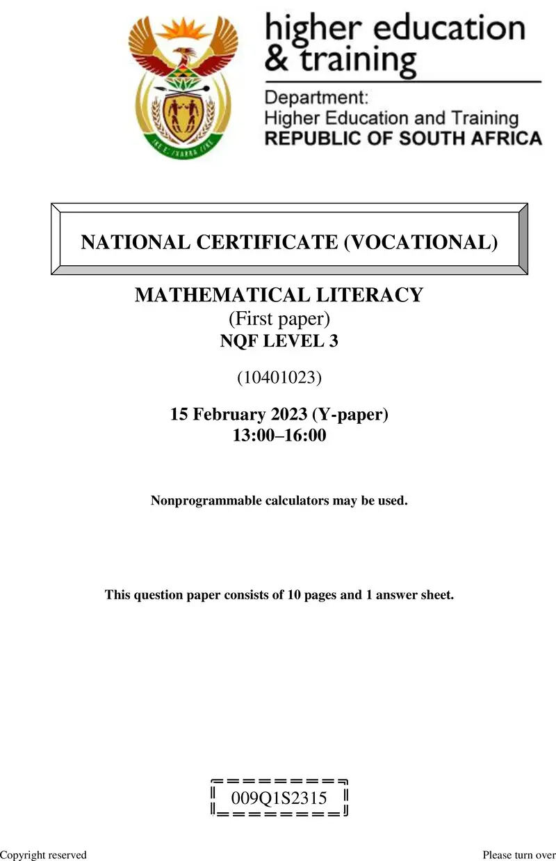 Mathematical Literacy L3 P1 QP Supp Feb 2023 preview