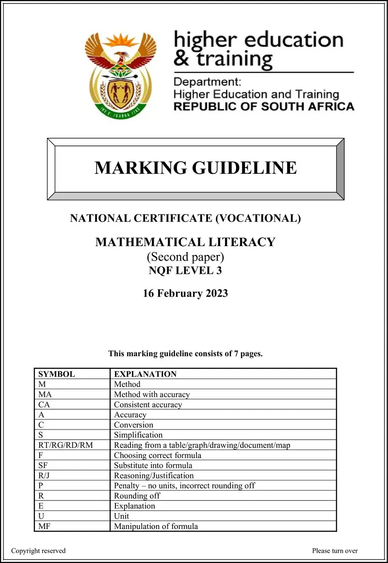 Mathematical Literacy L3 P2 MEMO Feb 2023 preview