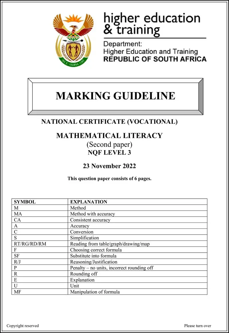 Mathematical Literacy L3 P2 MEMO Nov 2022 preview