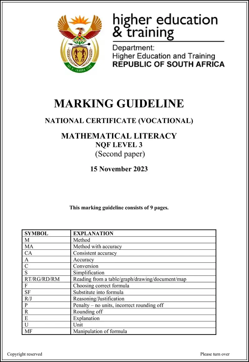 Mathematical Literacy L3 P2 MEMO Nov 2023 preview