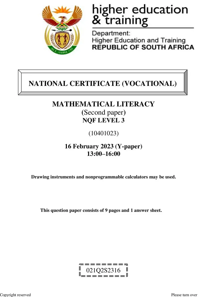 Mathematical Literacy L3 P2 QP Feb 2023 preview