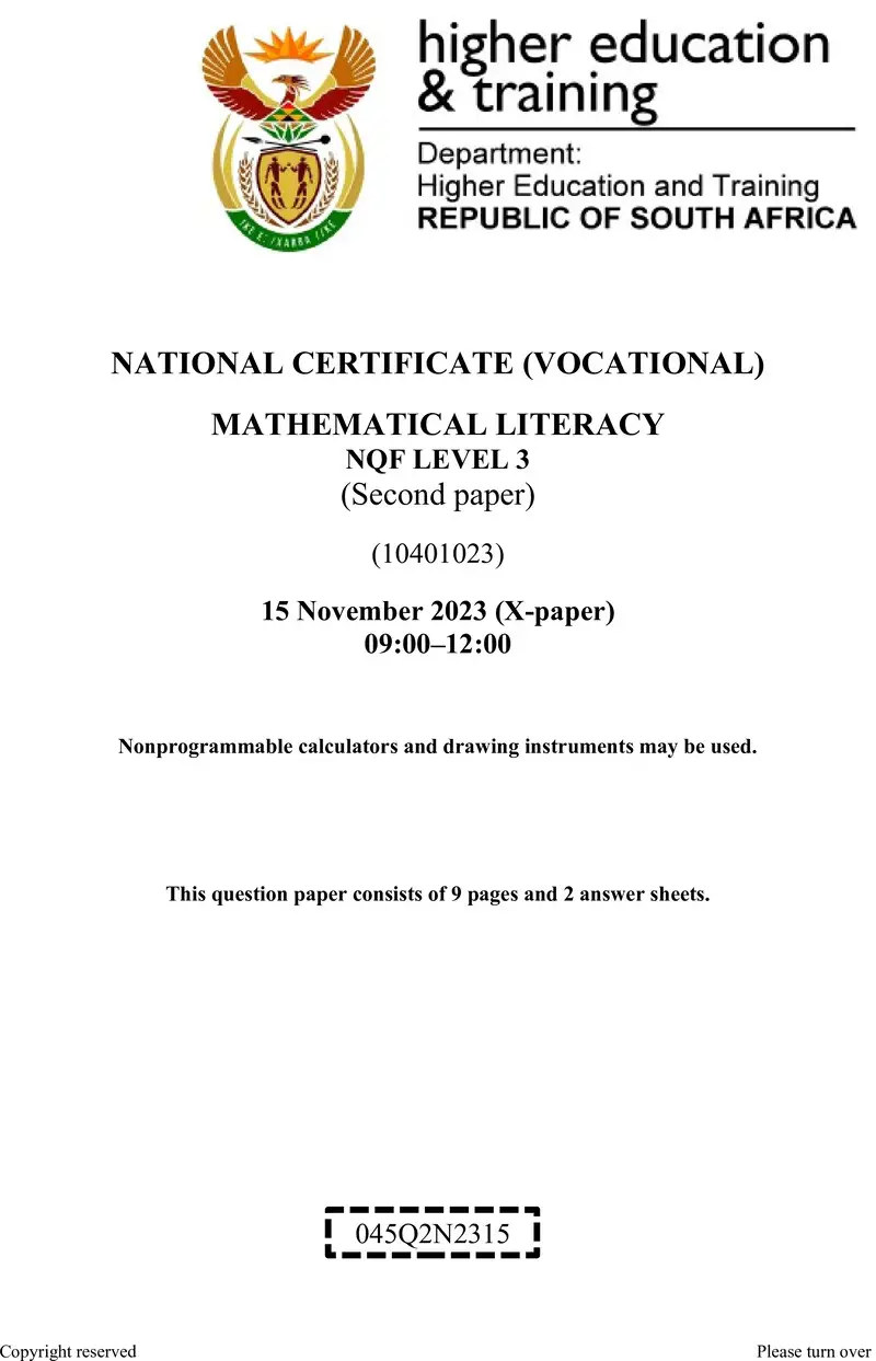 Mathematical Literacy L3 P2 QP Nov 2023 preview