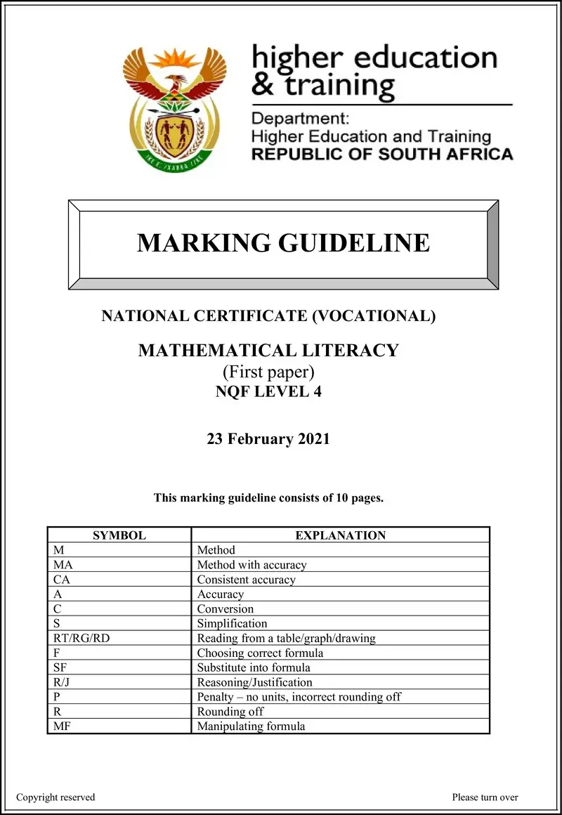 Mathematical Literacy L4 P1 MEMO Feb 2022 preview