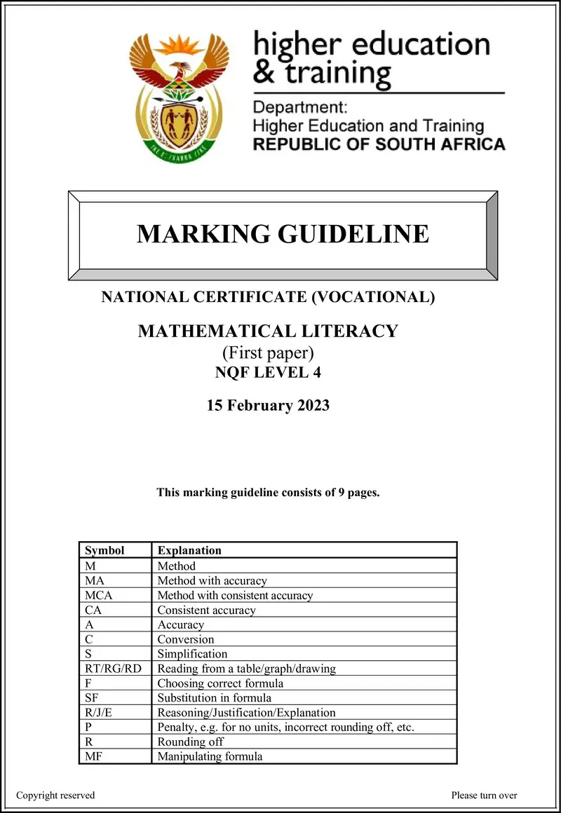 Mathematical Literacy L4 P1 MEMO Feb 2023 preview