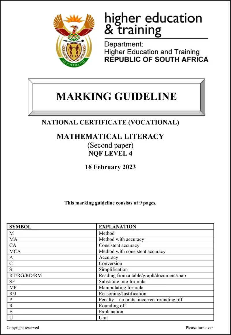 Mathematical Literacy L4 P2 MEMO Feb 2023 preview