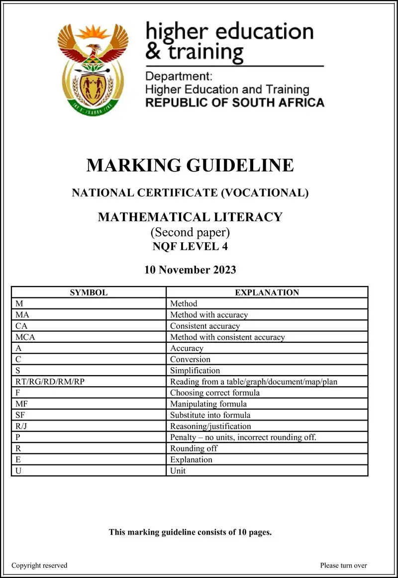 Mathematical Literacy L4 P2 MEMO Nov 2023 preview
