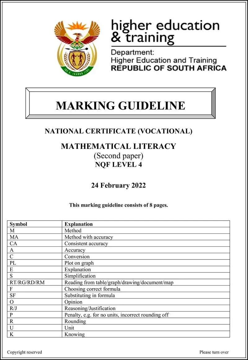 Mathematical Literacy L4 P2 MEMO Supp Feb 2022 preview